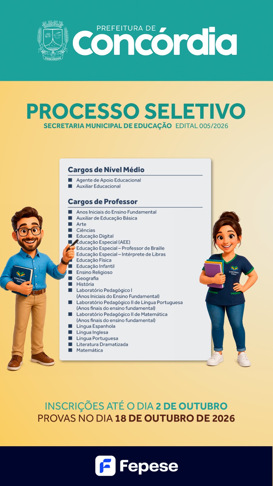 Processo Seletivo da Educação está com inscrições abertas até dia 2